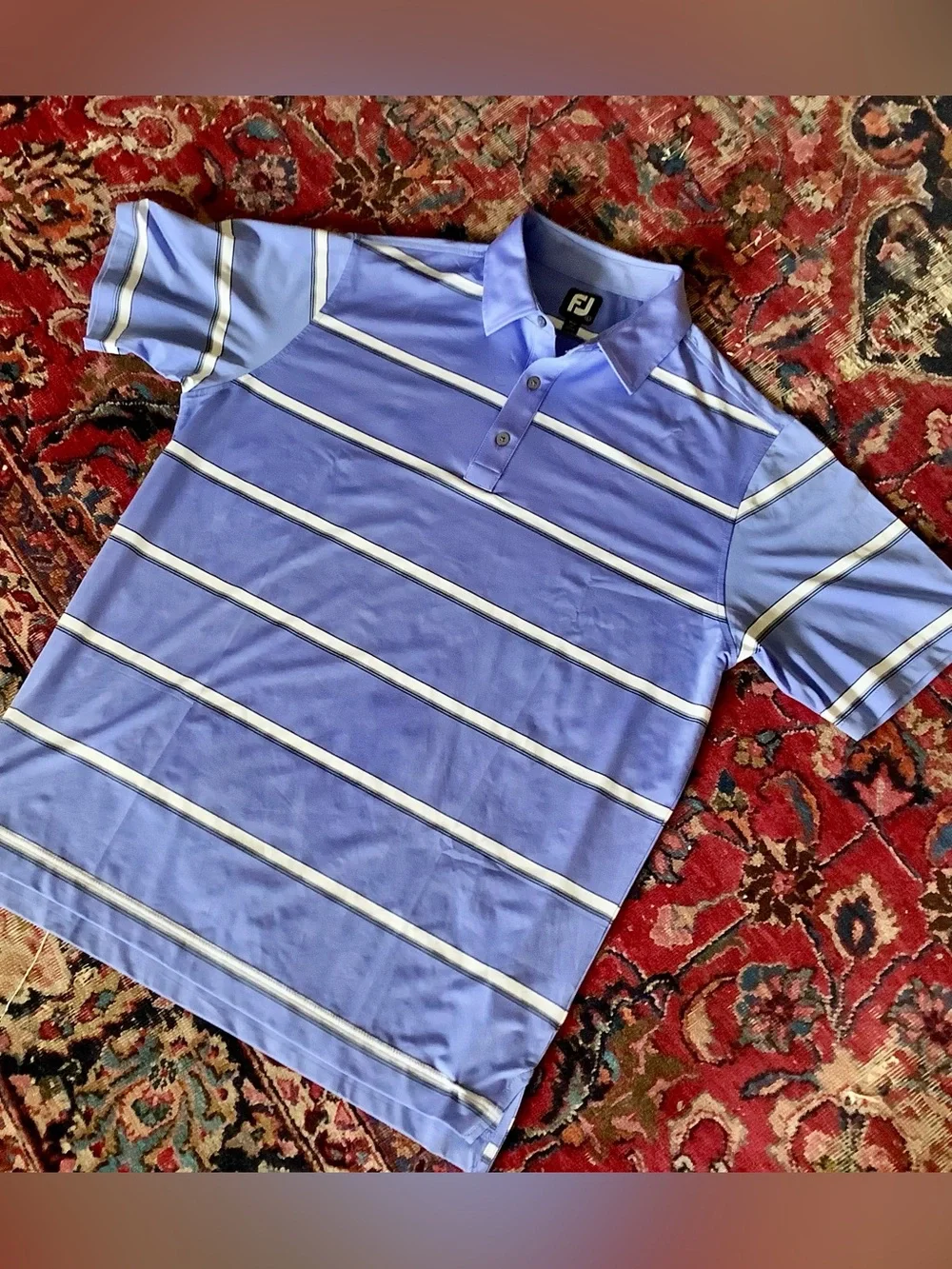 FootJoy Blue Stripped Collared Golf Polo Shirt - Men’s L - EUC - Picture 4 of 7